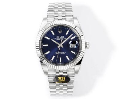 Rolex Datejust 3235 Movement 41mm 904L Steel Fluted Bezel Index Dark Blue Face Jubilee Band Watch